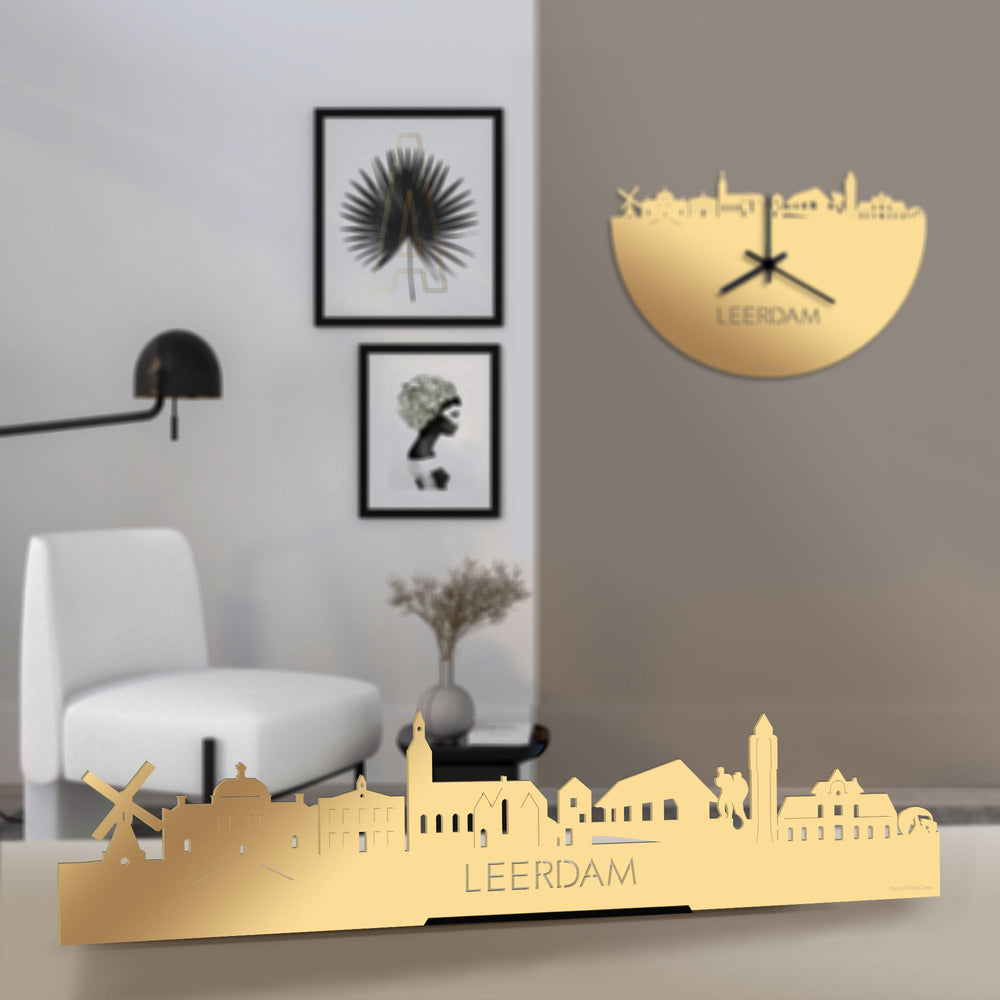 Standing Skyline Leerdam Metallic Goud gerecycled kunststof cadeau decoratie relatiegeschenk van WoodWideCities