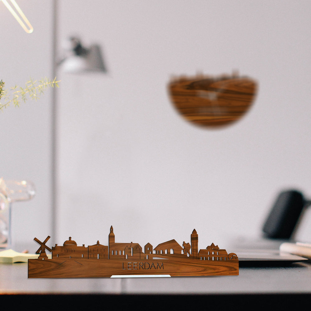 Standing Skyline Leerdam Palissander houten cadeau decoratie relatiegeschenk van WoodWideCities