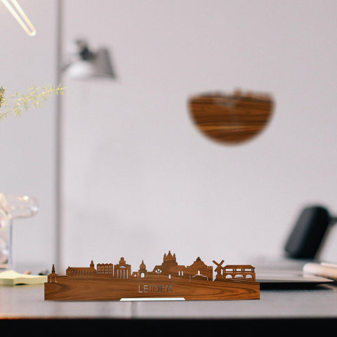 Standing Skyline Leiden Palissander houten cadeau decoratie relatiegeschenk van WoodWideCities