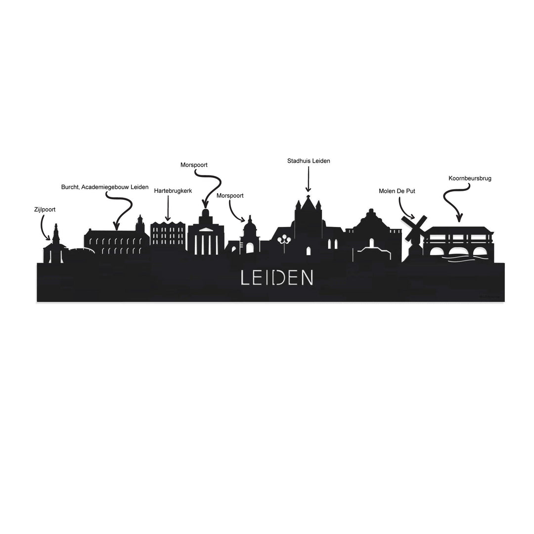 Standing Skyline Leiden Wit glanzend gerecycled kunststof cadeau decoratie relatiegeschenk van WoodWideCities