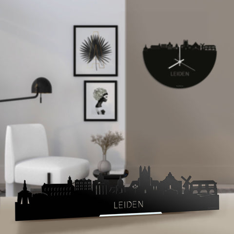 Standing Skyline Leiden Zwart glanzend gerecycled kunststof cadeau decoratie relatiegeschenk van WoodWideCities