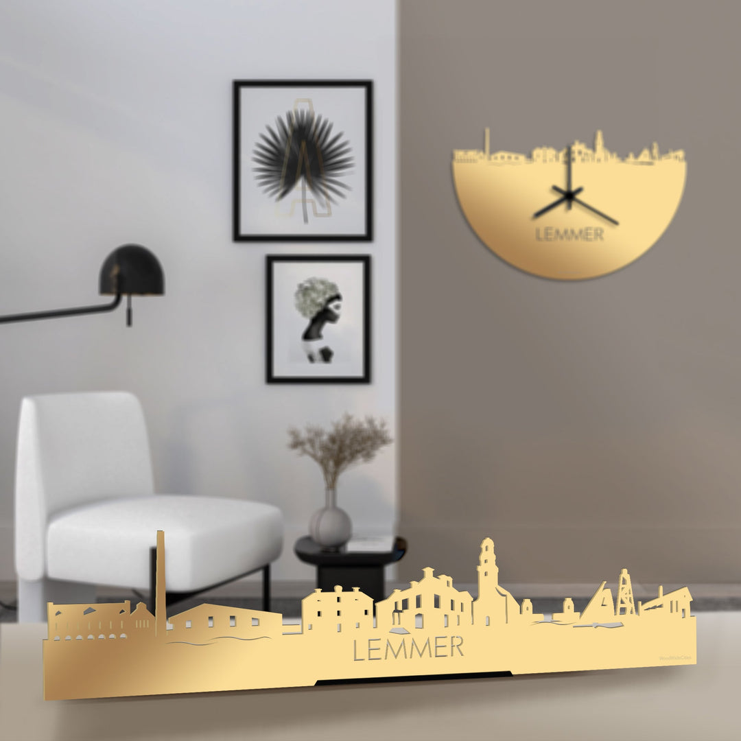 Standing Skyline Lemmer Metallic Goud gerecycled kunststof cadeau decoratie relatiegeschenk van WoodWideCities