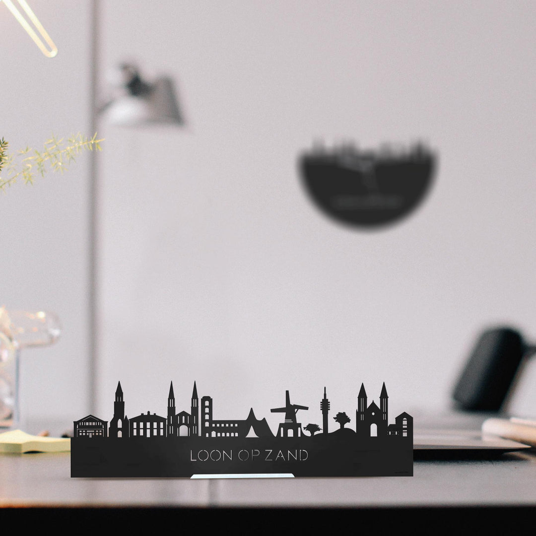 Standing Skyline Loon op Zand Black houten cadeau decoratie relatiegeschenk van WoodWideCities