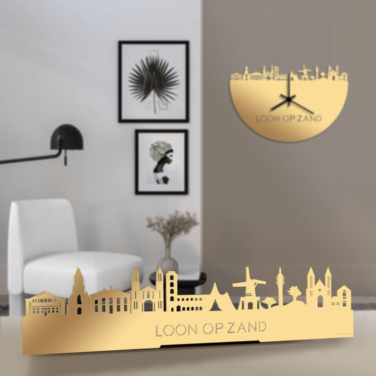 Standing Skyline Loon op Zand Metallic Goud gerecycled kunststof cadeau decoratie relatiegeschenk van WoodWideCities