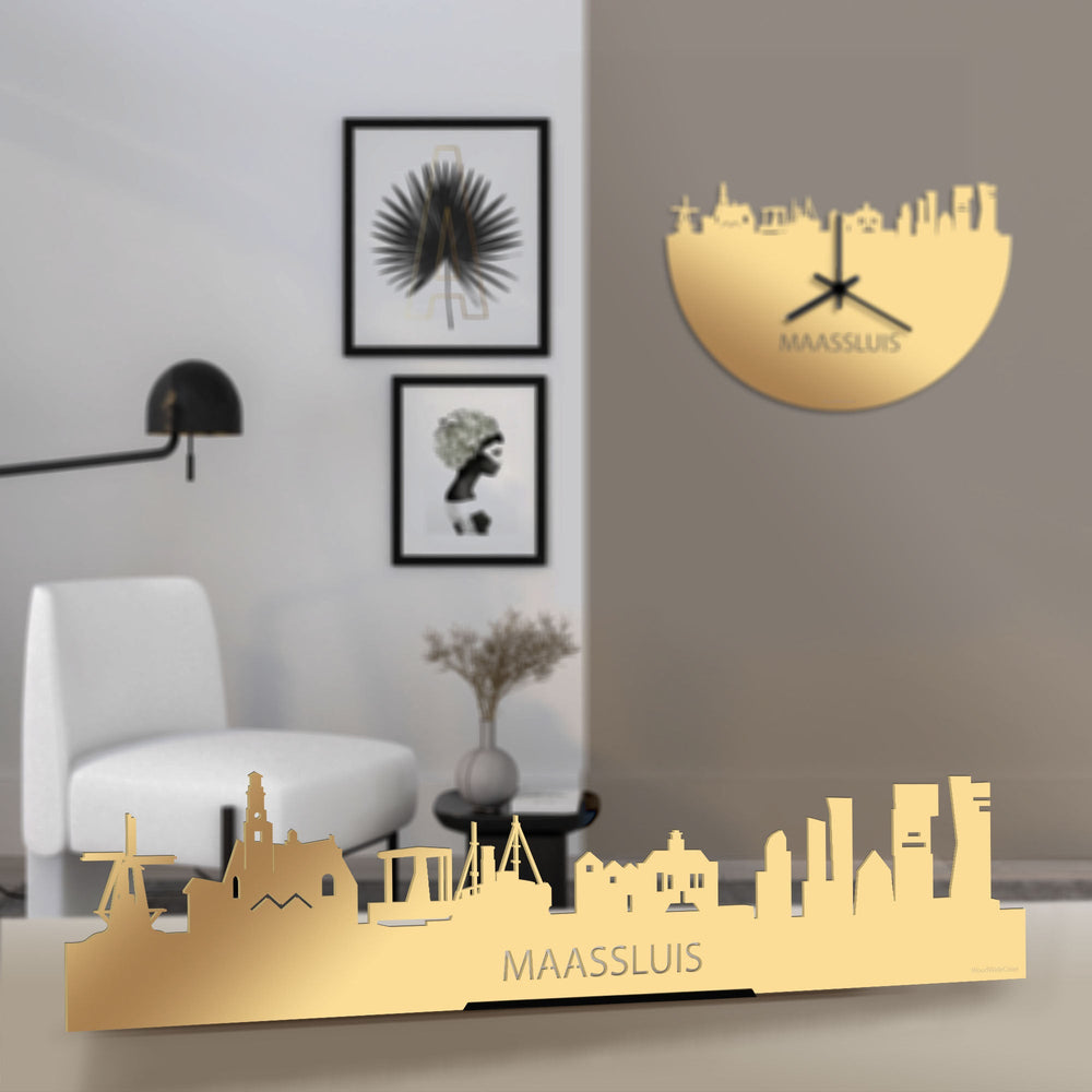 Standing Skyline Maassluis Metallic Goud gerecycled kunststof cadeau decoratie relatiegeschenk van WoodWideCities