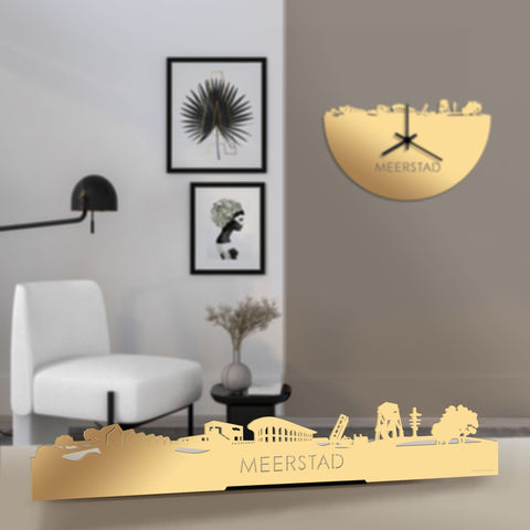 Standing Skyline Meerstad Metallic Goud gerecycled kunststof cadeau decoratie relatiegeschenk van WoodWideCities