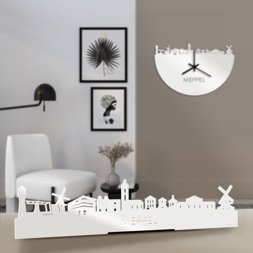 Standing Skyline Meppel Wit glanzend gerecycled kunststof cadeau decoratie relatiegeschenk van WoodWideCities