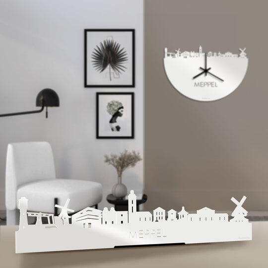 Standing Skyline Meppel Wit glanzend gerecycled kunststof cadeau decoratie relatiegeschenk van WoodWideCities