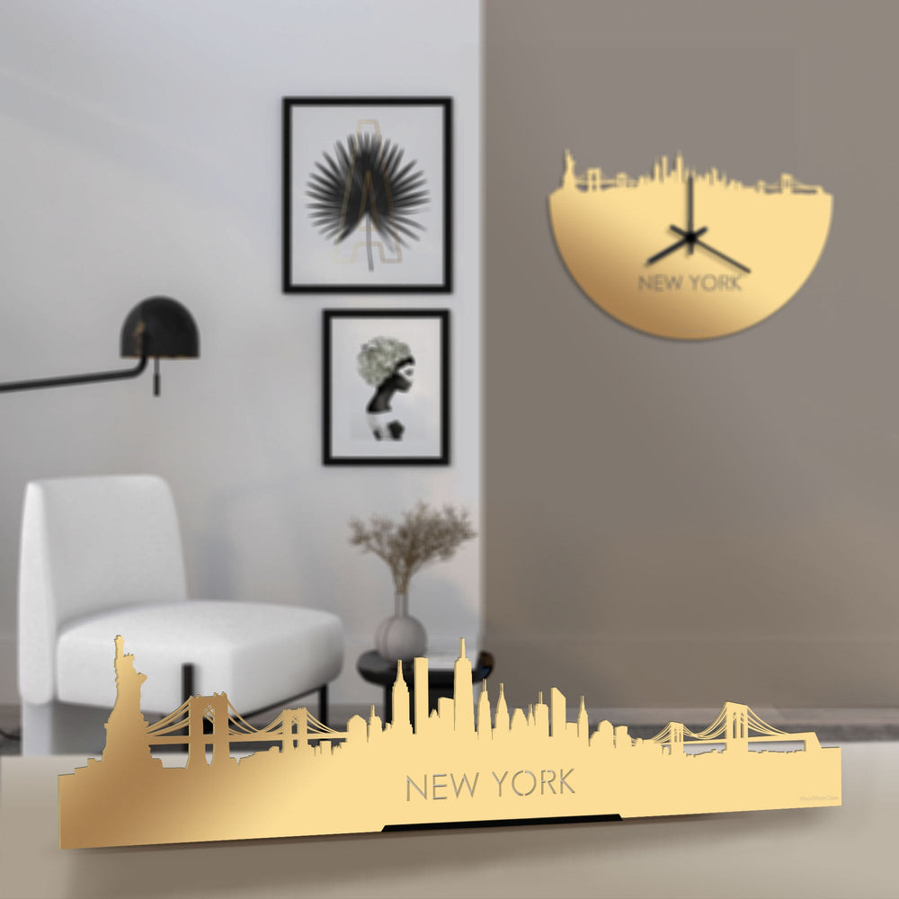 Standing Skyline New York Metallic Goud gerecycled kunststof cadeau decoratie relatiegeschenk van WoodWideCities