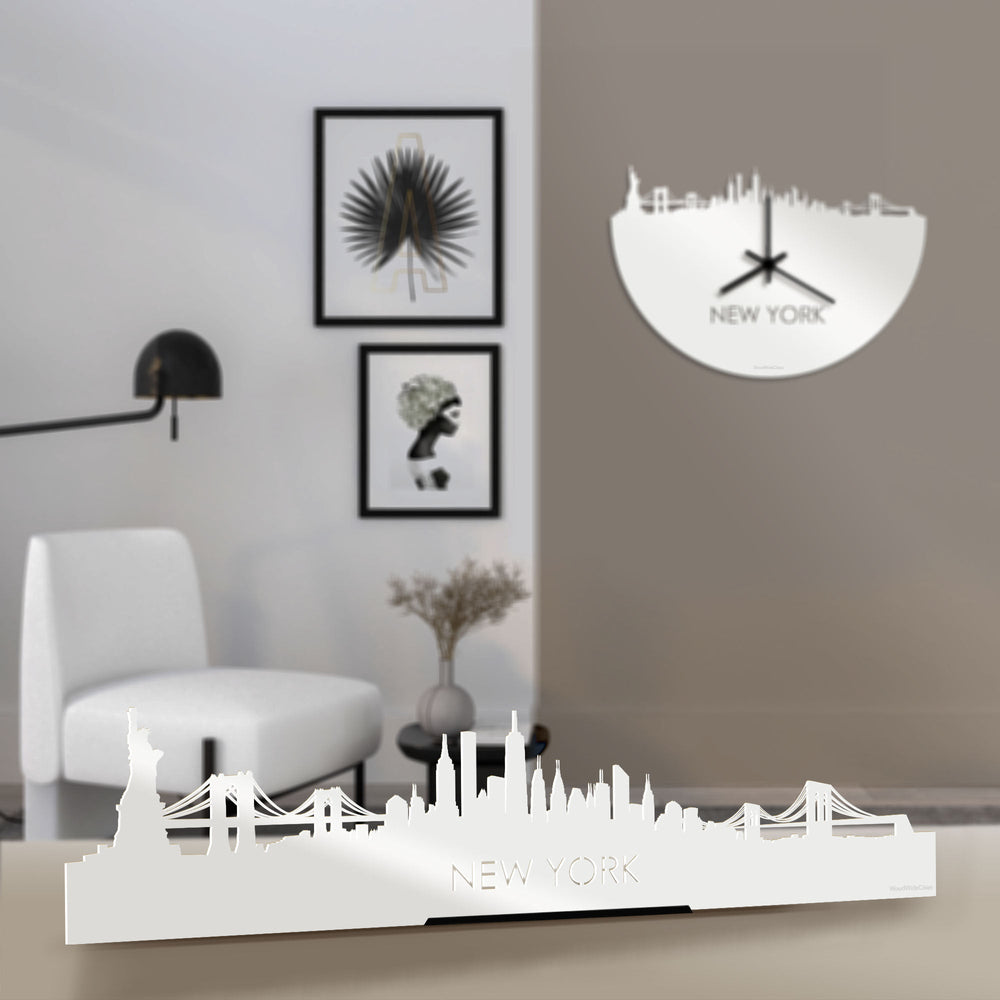 Standing Skyline New York Wit glanzend gerecycled kunststof cadeau decoratie relatiegeschenk van WoodWideCities