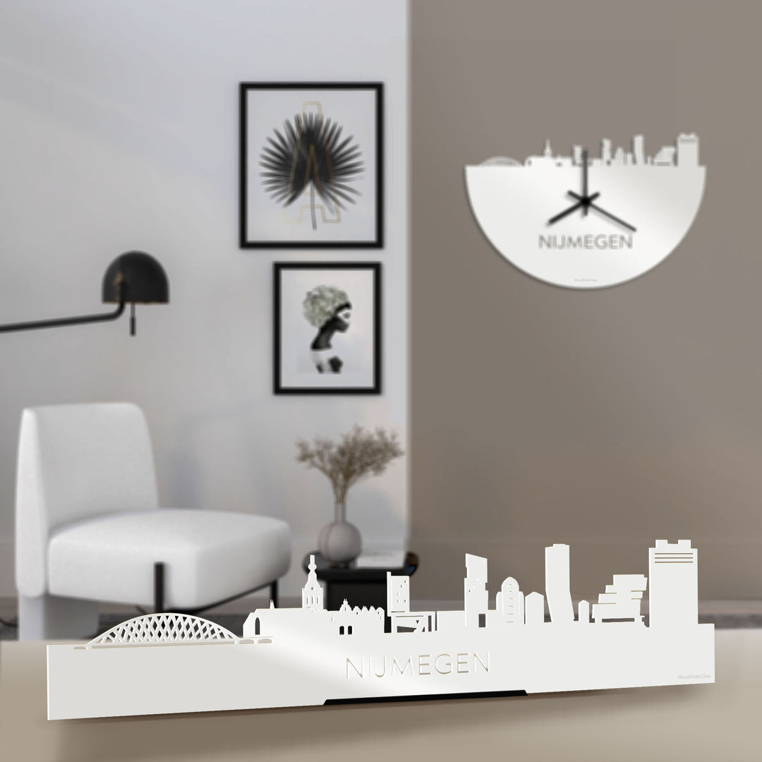 Standing Skyline Nijmegen Wit glanzend gerecycled kunststof cadeau decoratie relatiegeschenk van WoodWideCities