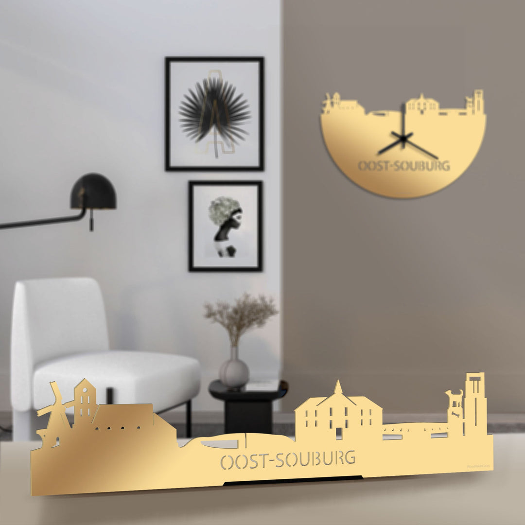 Standing Skyline Oost-Souburg Metallic Goud gerecycled kunststof cadeau decoratie relatiegeschenk van WoodWideCities