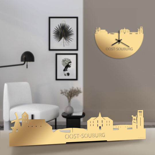 Standing Skyline Oost-Souburg Metallic Goud gerecycled kunststof cadeau decoratie relatiegeschenk van WoodWideCities