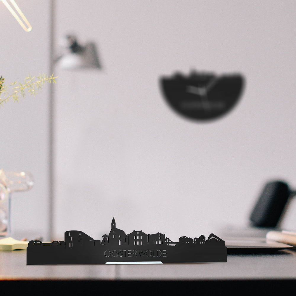 Standing Skyline Oosterwolde Zwart houten cadeau decoratie relatiegeschenk van WoodWideCities