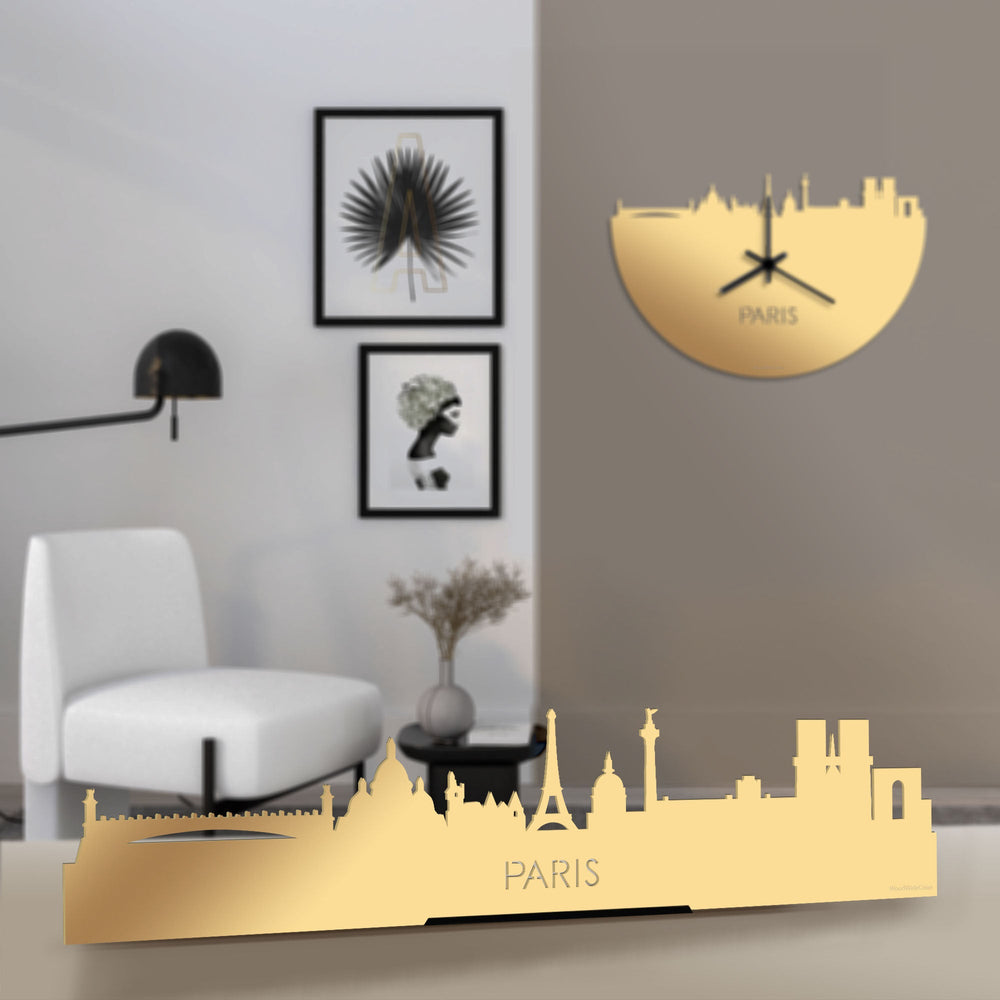 Standing Skyline Parijs Metallic Goud gerecycled kunststof cadeau decoratie relatiegeschenk van WoodWideCities
