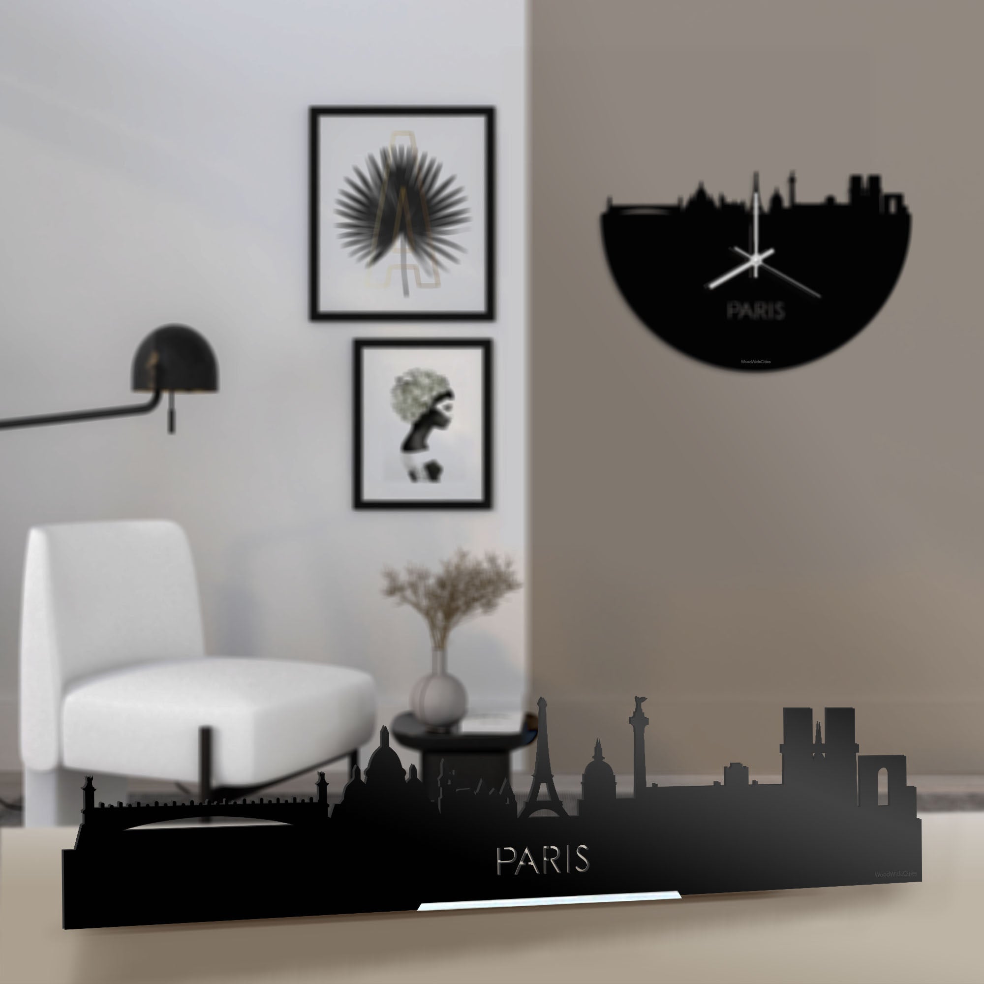 Standing Skyline Parijs Zwart glanzend gerecycled kunststof cadeau decoratie relatiegeschenk van WoodWideCities
