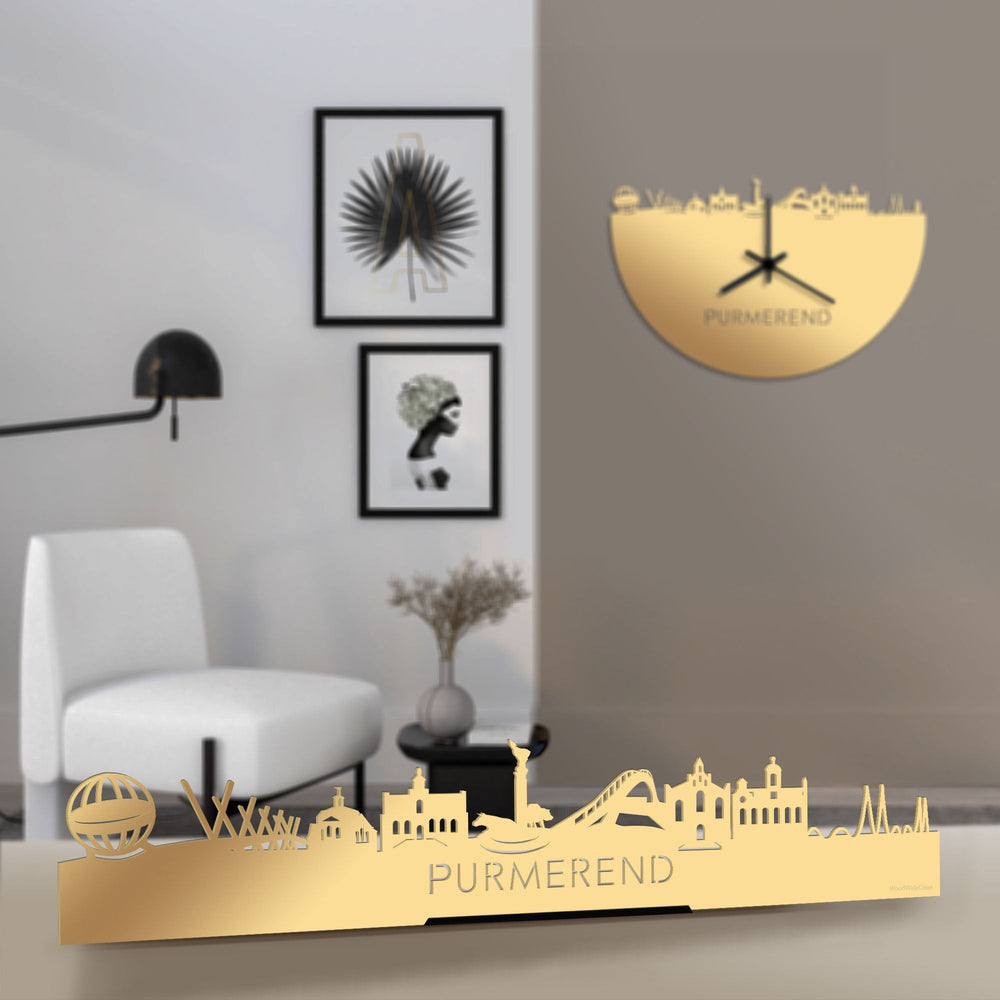 Standing Skyline Purmerend Metallic Goud gerecycled kunststof cadeau decoratie relatiegeschenk van WoodWideCities