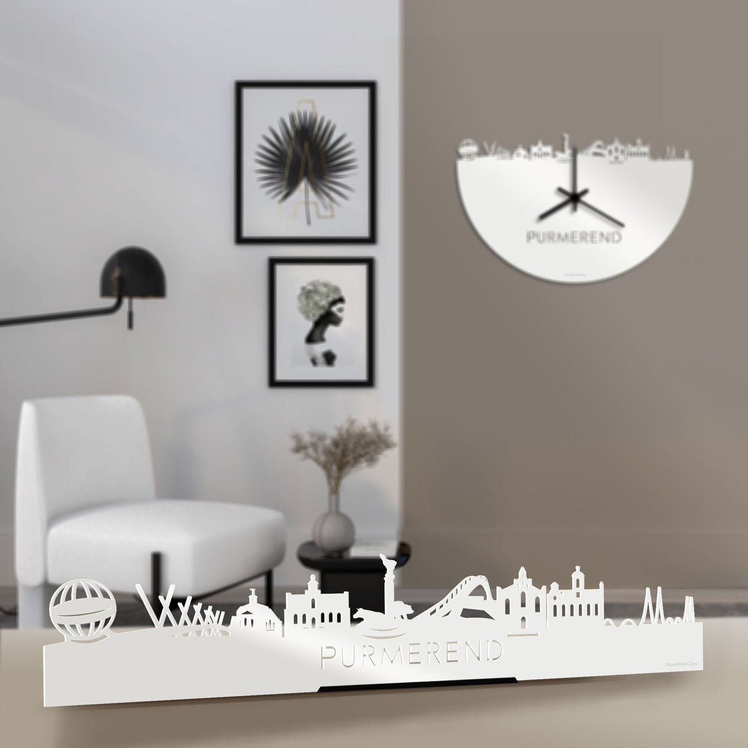 Standing Skyline Purmerend Wit glanzend gerecycled kunststof cadeau decoratie relatiegeschenk van WoodWideCities