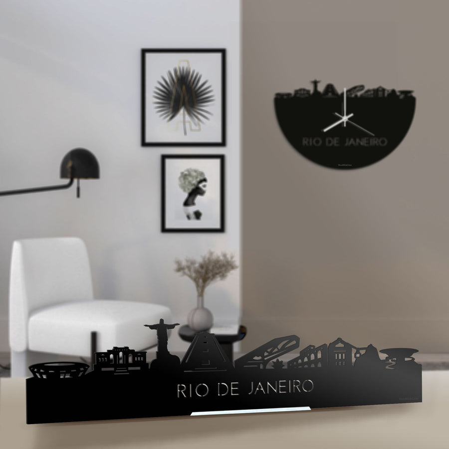 Standing Skyline Rio de Janeiro Zwart glanzend gerecycled kunststof cadeau decoratie relatiegeschenk van WoodWideCities