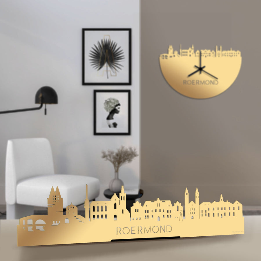 Standing Skyline Roermond Metallic Goud gerecycled kunststof cadeau decoratie relatiegeschenk van WoodWideCities