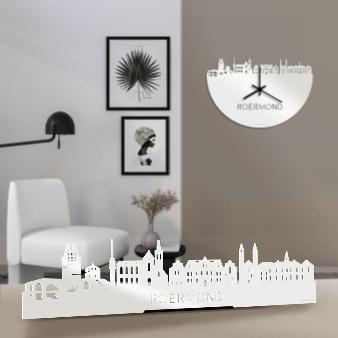 Standing Skyline Roermond Wit glanzend gerecycled kunststof cadeau decoratie relatiegeschenk van WoodWideCities