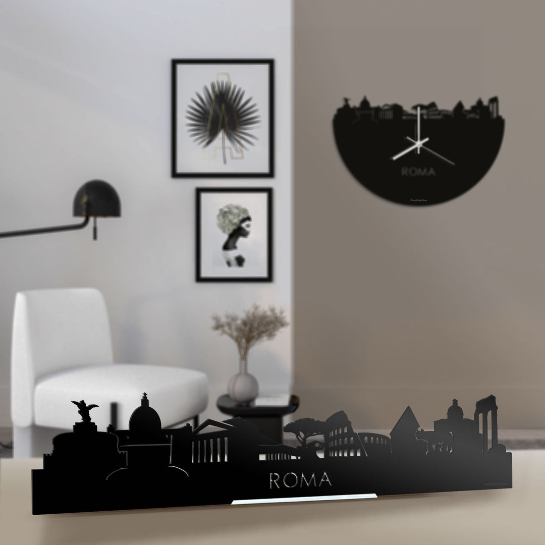 Standing Skyline Rome Zwart glanzend gerecycled kunststof cadeau decoratie relatiegeschenk van WoodWideCities