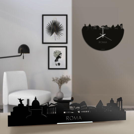 Standing Skyline Rome Zwart glanzend gerecycled kunststof cadeau decoratie relatiegeschenk van WoodWideCities
