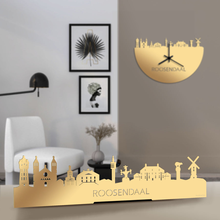 Standing Skyline Roosendaal Metallic Goud gerecycled kunststof cadeau decoratie relatiegeschenk van WoodWideCities