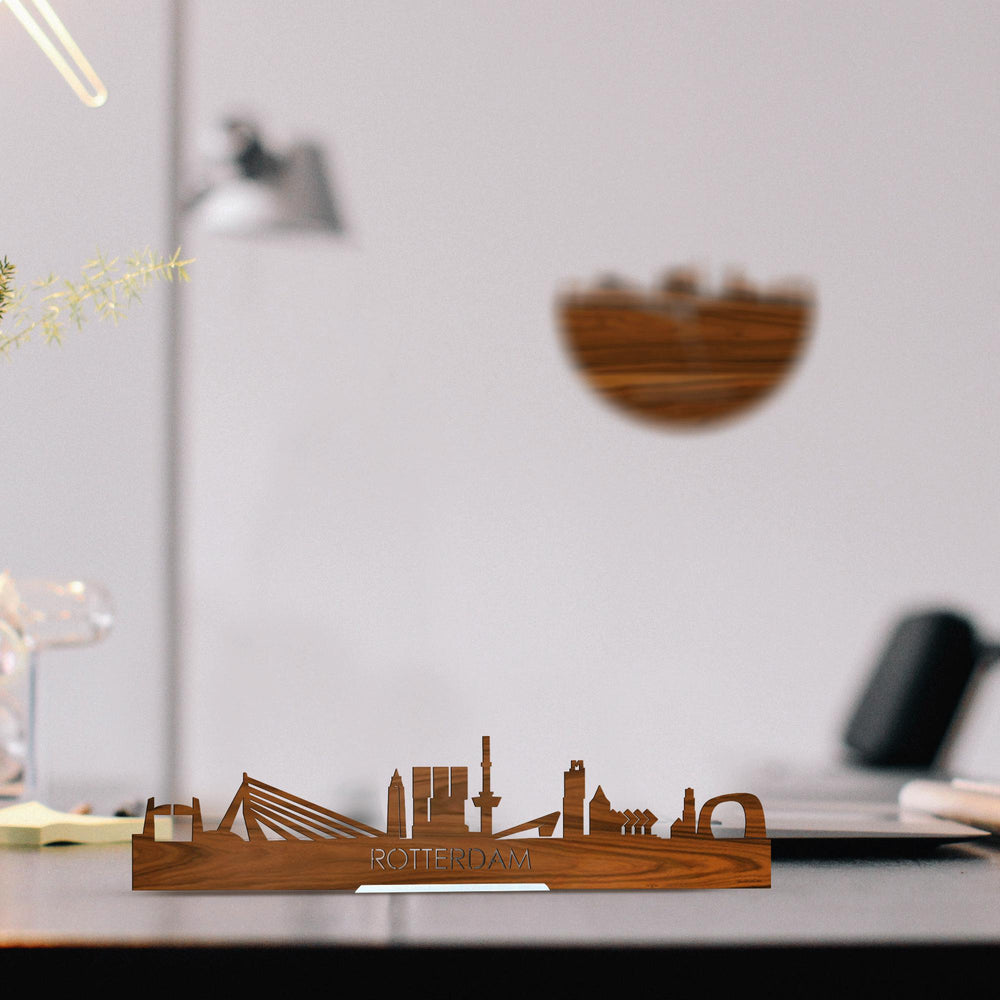 Standing Skyline Rotterdam Palissander houten cadeau decoratie relatiegeschenk van WoodWideCities