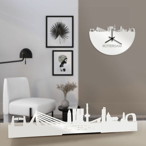 Standing Skyline Rotterdam Wit glanzend gerecycled kunststof cadeau decoratie relatiegeschenk van WoodWideCities