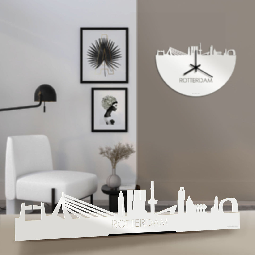 Standing Skyline Rotterdam Wit glanzend gerecycled kunststof cadeau decoratie relatiegeschenk van WoodWideCities