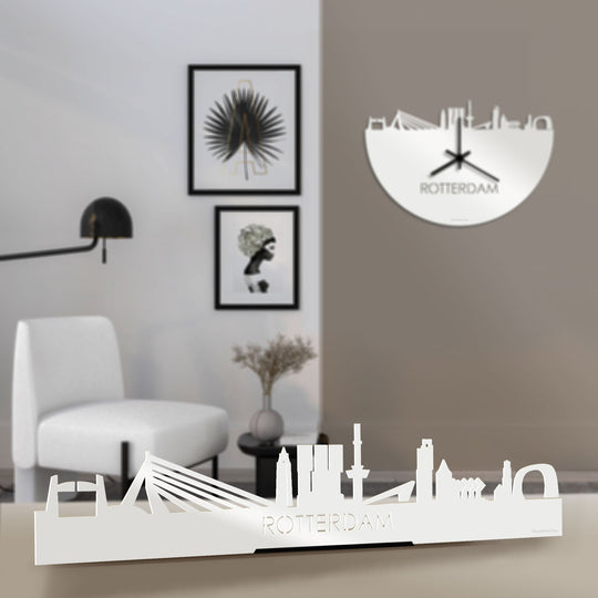 Standing Skyline Rotterdam Wit glanzend gerecycled kunststof cadeau decoratie relatiegeschenk van WoodWideCities