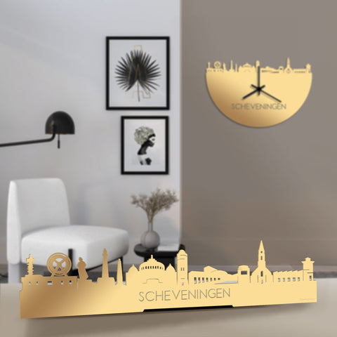 Standing Skyline Scheveningen Metallic Goud gerecycled kunststof cadeau decoratie relatiegeschenk van WoodWideCities