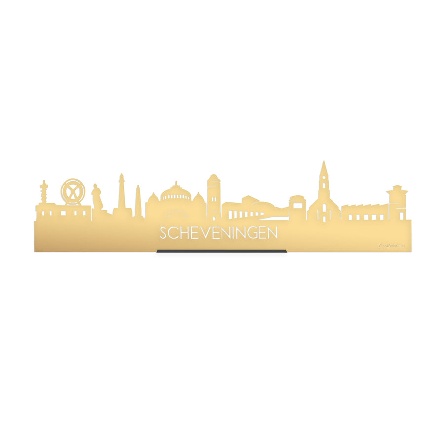 Standing Skyline Scheveningen Metallic Goud gerecycled kunststof cadeau decoratie relatiegeschenk van WoodWideCities