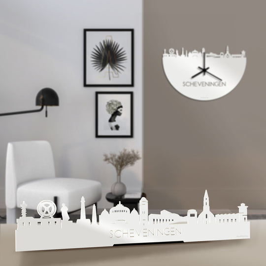 Standing Skyline Scheveningen Wit glanzend gerecycled kunststof cadeau decoratie relatiegeschenk van WoodWideCities