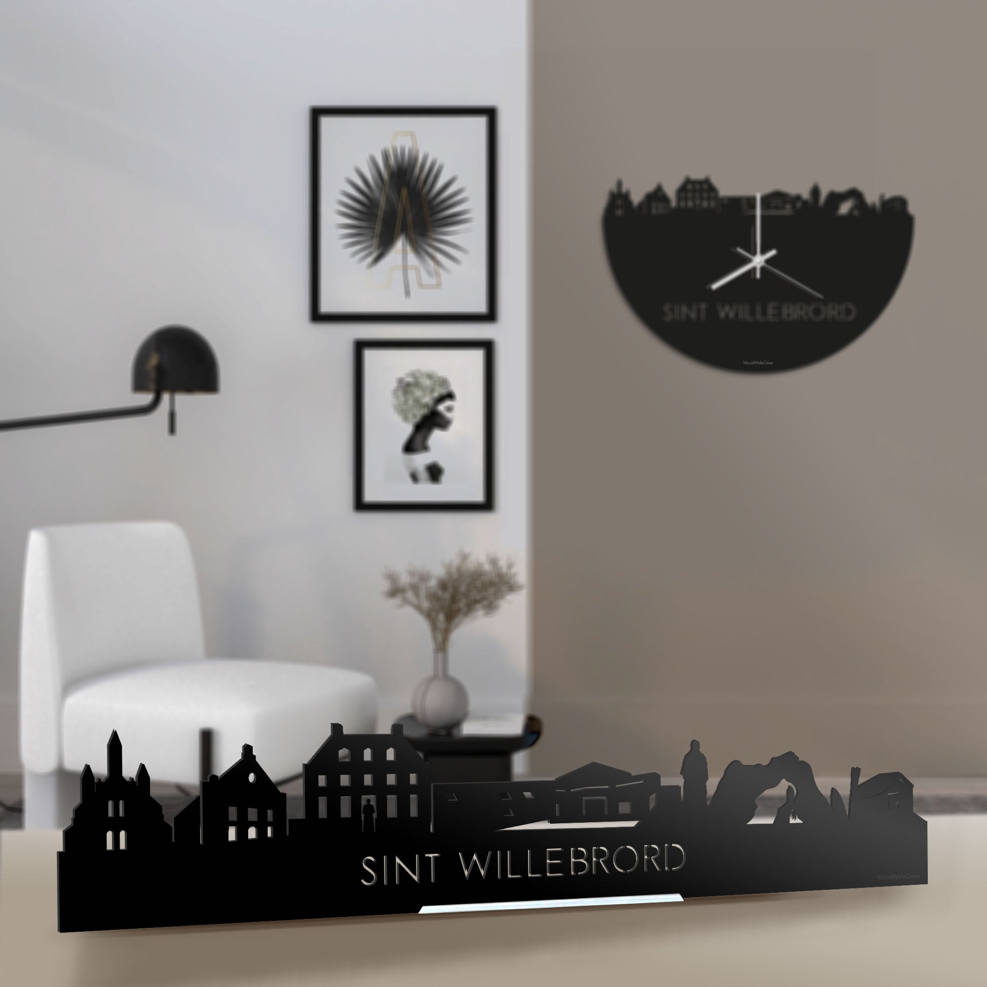 Standing Skyline Sint Willebrord Zwart glanzend gerecycled kunststof cadeau decoratie relatiegeschenk van WoodWideCities