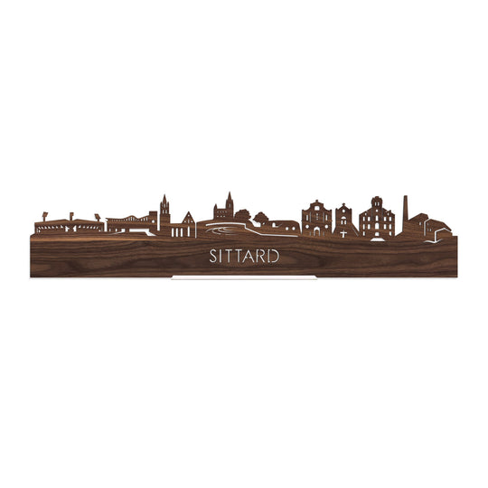 Standing Skyline Sittard Noten houten cadeau decoratie relatiegeschenk van WoodWideCities