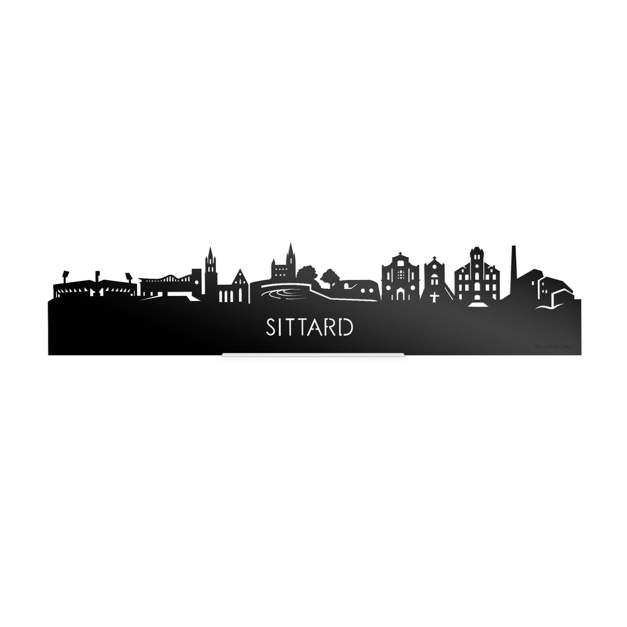 Standing Skyline Sittard Zwart glanzend gerecycled kunststof cadeau decoratie relatiegeschenk van WoodWideCities