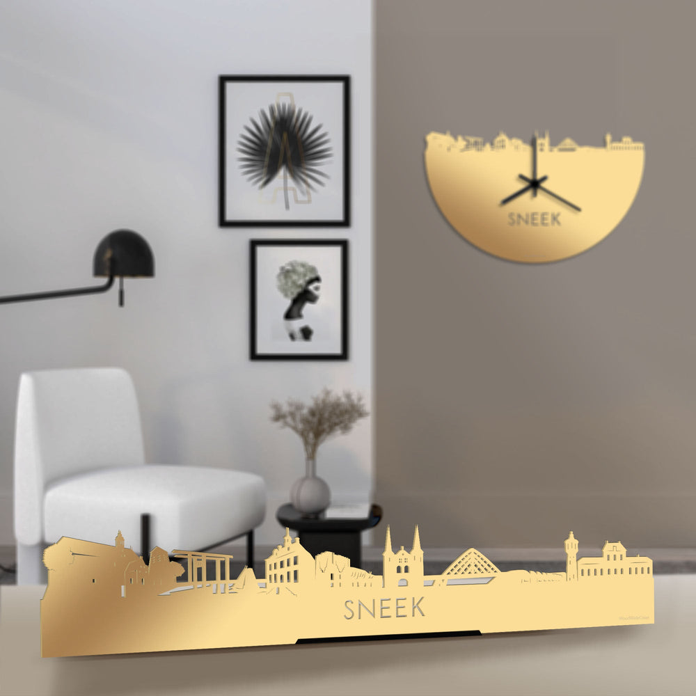 Standing Skyline Sneek Metallic Goud gerecycled kunststof cadeau decoratie relatiegeschenk van WoodWideCities