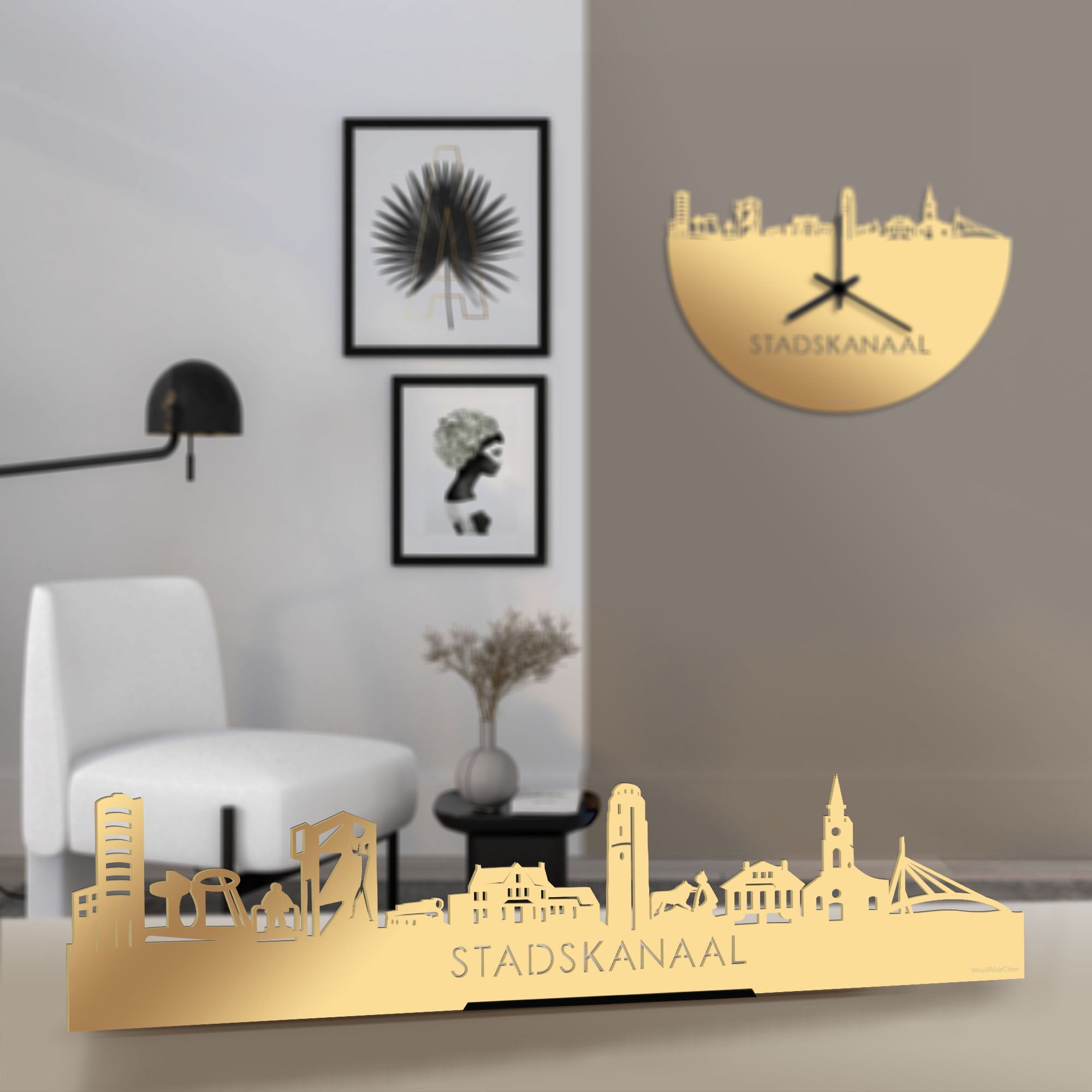 Standing Skyline Stadskanaal Metallic Goud gerecycled kunststof cadeau decoratie relatiegeschenk van WoodWideCities
