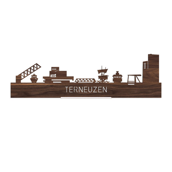 Standing Skyline Terneuzen Noten houten cadeau decoratie relatiegeschenk van WoodWideCities