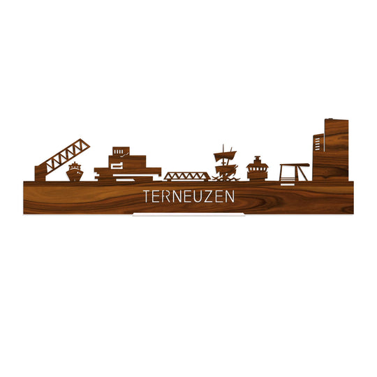 Standing Skyline Terneuzen Palissander houten cadeau decoratie relatiegeschenk van WoodWideCities