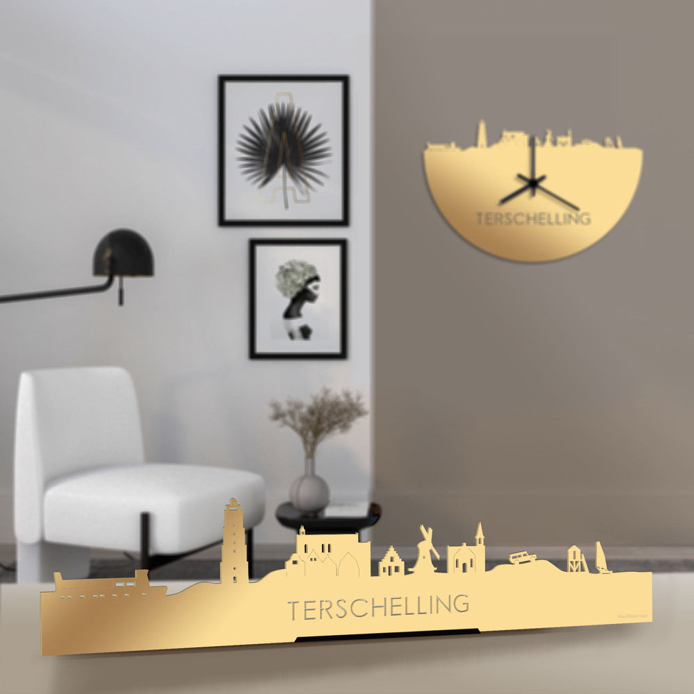 Standing Skyline Terschelling Metallic Goud gerecycled kunststof cadeau decoratie relatiegeschenk van WoodWideCities