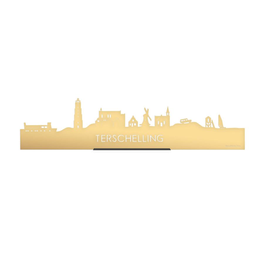 Standing Skyline Terschelling Metallic Goud gerecycled kunststof cadeau decoratie relatiegeschenk van WoodWideCities