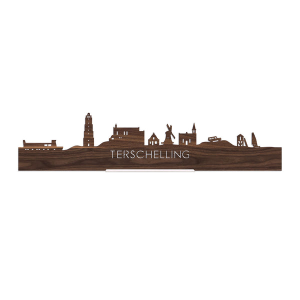 Standing Skyline Terschelling Noten 40 cm  houten cadeau decoratie relatiegeschenk van WoodWideCities