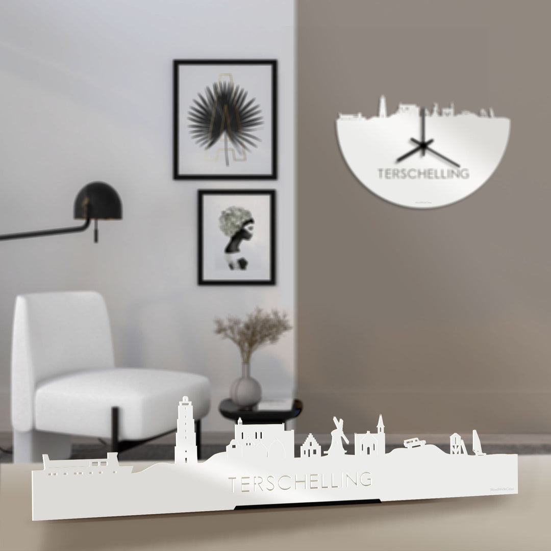 Standing Skyline Terschelling Wit glanzend gerecycled kunststof cadeau decoratie relatiegeschenk van WoodWideCities