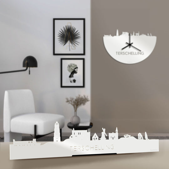 Standing Skyline Terschelling Wit glanzend gerecycled kunststof cadeau decoratie relatiegeschenk van WoodWideCities