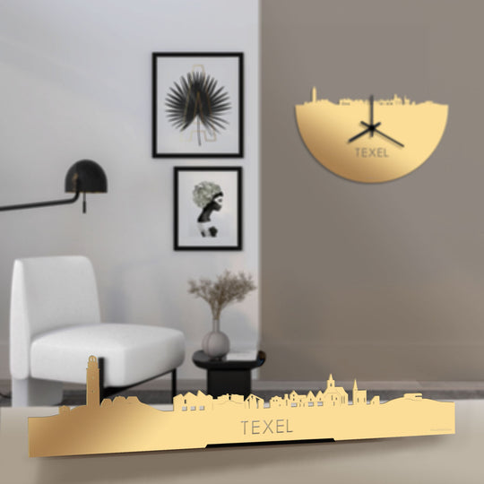 Standing Skyline Texel Metallic Goud gerecycled kunststof cadeau decoratie relatiegeschenk van WoodWideCities