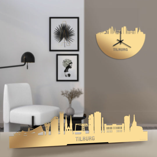 Standing Skyline Tilburg Metallic Goud gerecycled kunststof cadeau decoratie relatiegeschenk van WoodWideCities