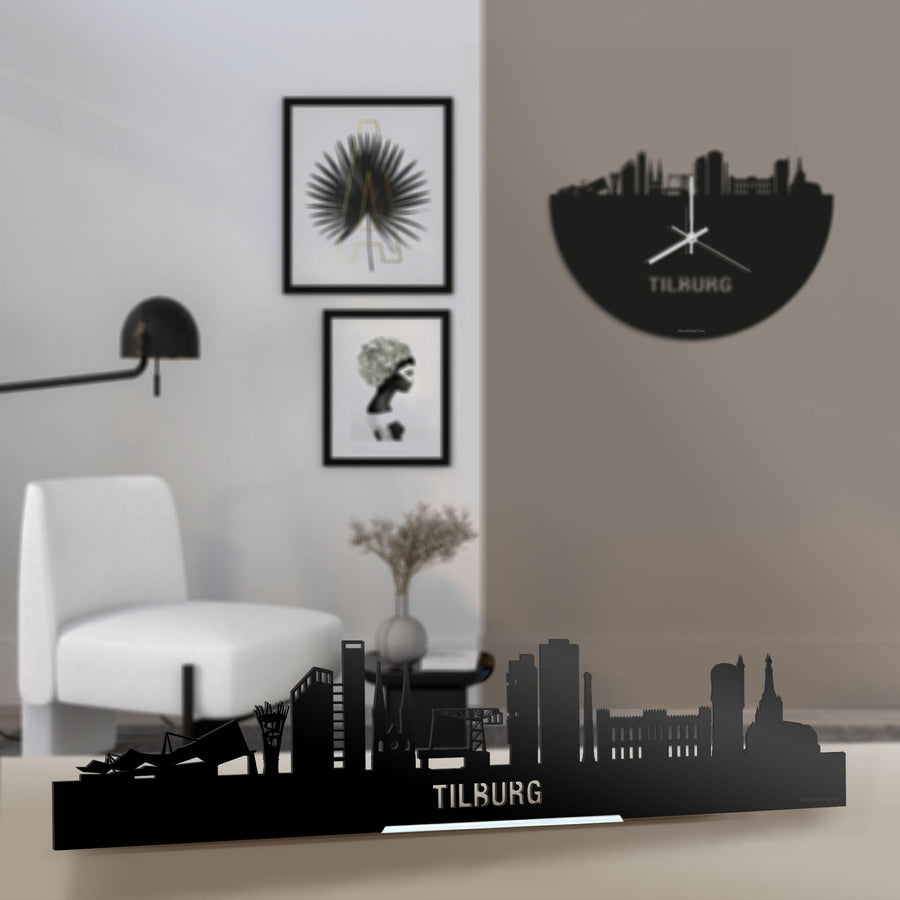 Standing Skyline Tilburg Zwart glanzend gerecycled kunststof cadeau decoratie relatiegeschenk van WoodWideCities